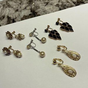 Lot Of 4 Vintage - Modern Screw On Clip On Clip-on Earrings Dangle Gold Tone
